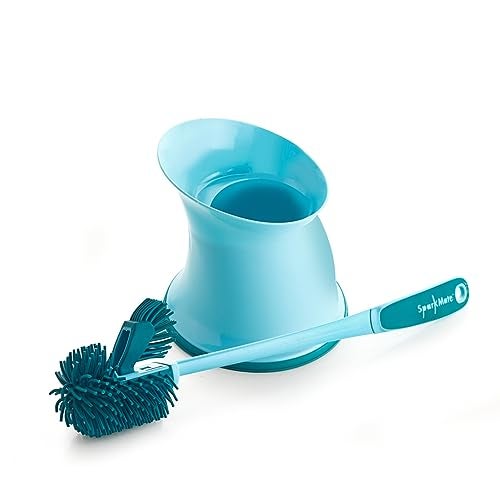 Sparkmate By Crystal Twin Side Silicone Toilet Brush with Holder | TPR Bristles | Atibacterial Brush |Aqua Green | Xtralife - Image 1