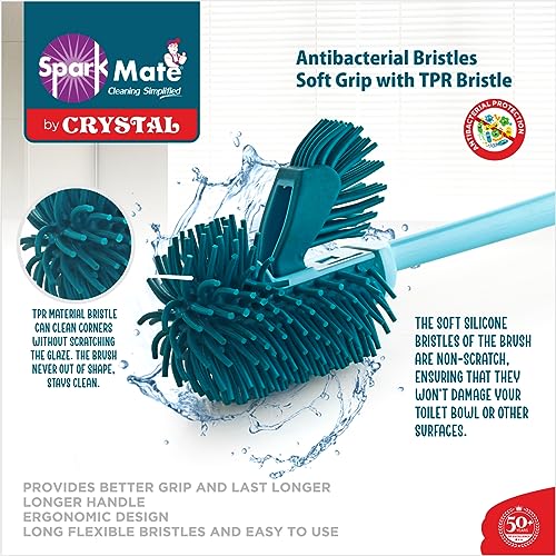 Sparkmate By Crystal Twin Side Silicone Toilet Brush with Holder | TPR Bristles | Atibacterial Brush |Aqua Green | Xtralife - Image 5