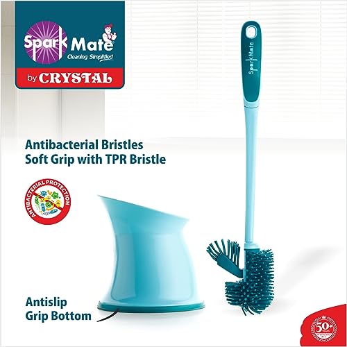 Sparkmate By Crystal Twin Side Silicone Toilet Brush with Holder | TPR Bristles | Atibacterial Brush |Aqua Green | Xtralife - Image 4