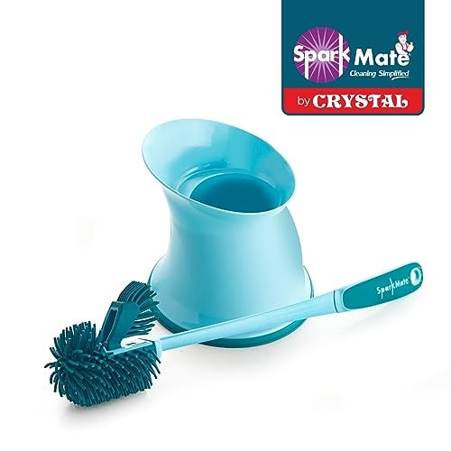 Sparkmate By Crystal Twin Side Silicone Toilet Brush with Holder | TPR Bristles | Atibacterial Brush |Aqua Green | Xtralife - Image 2