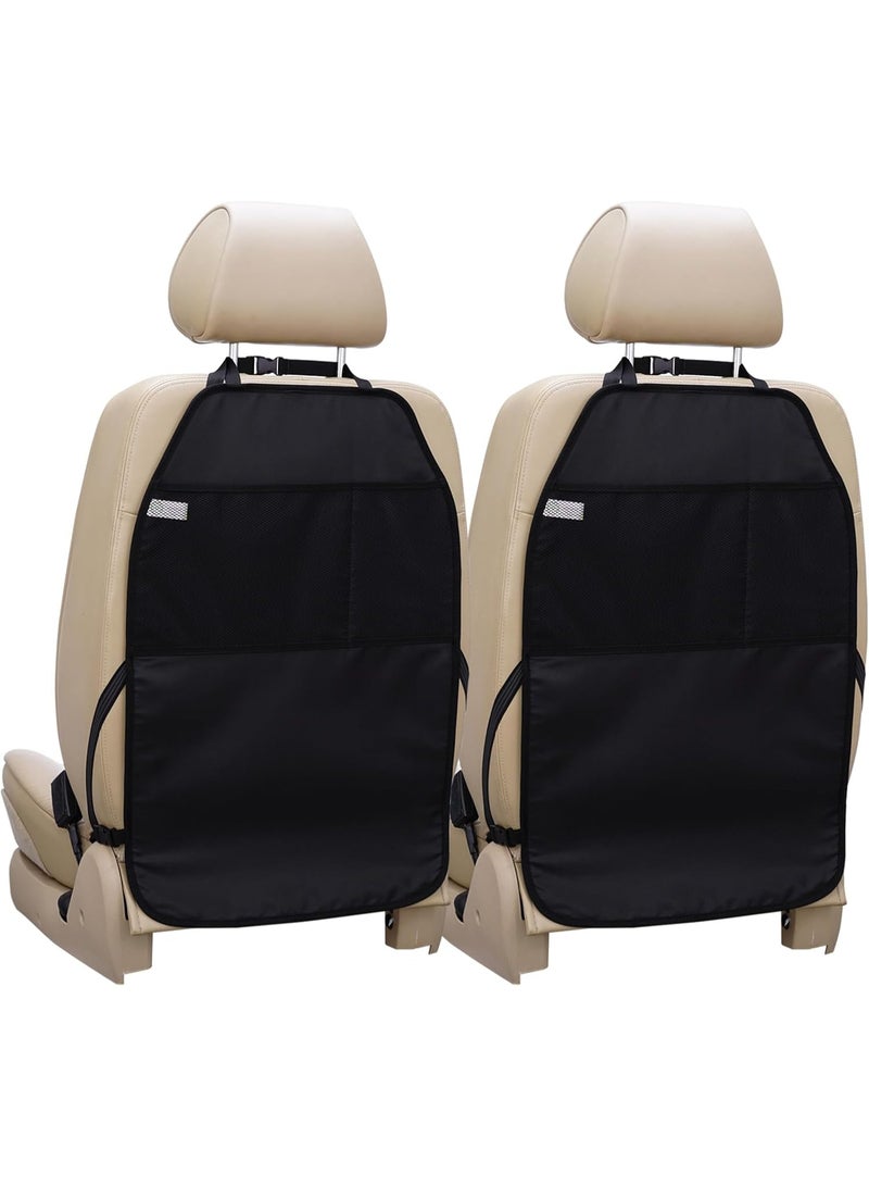 Car Seat Protector Large Kick Mat 2 Pack Durable Water Resistant Auto Seat Back Covers with 2 Mesh Pockets Protection Anst Dust Mud Scratches (Black, 2-Pack) - Image 1