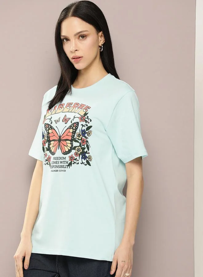 Dillinger Oversized Butterfly Graphic Print Longline T-Shirt by Styli