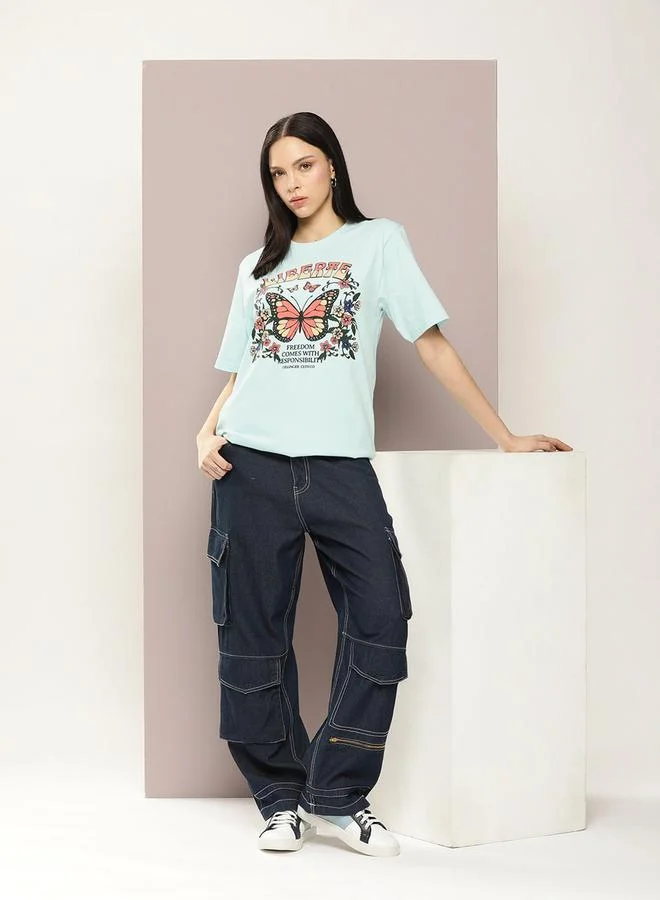 Dillinger Oversized Butterfly Graphic Print Longline T-Shirt by Styli