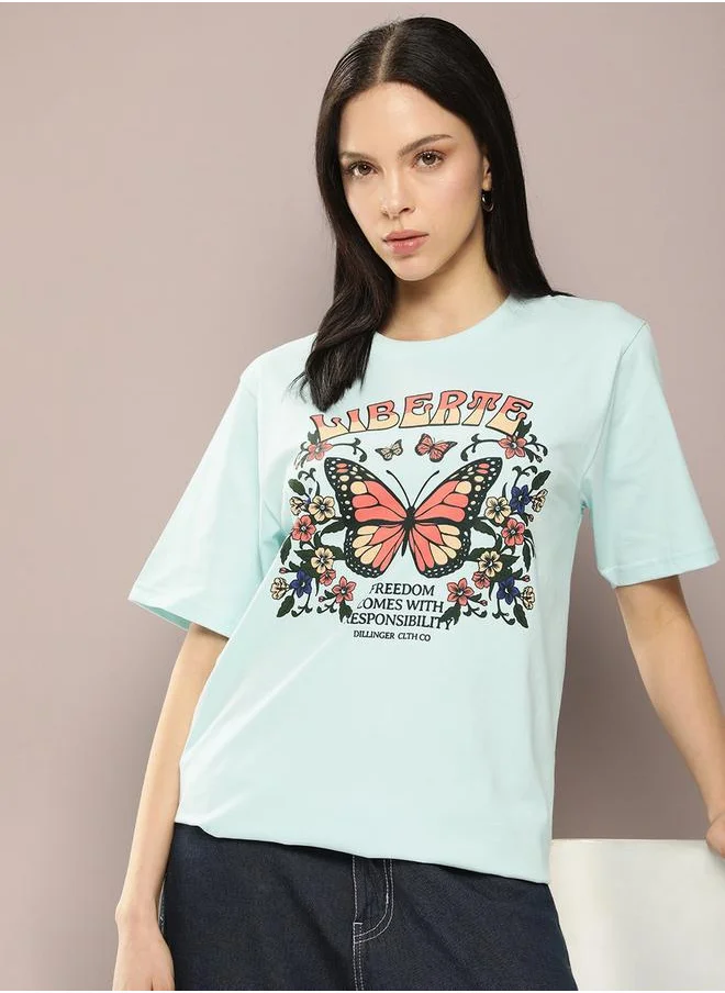 ديلينجر Oversized Butterfly Graphic Print Longline T-Shirt