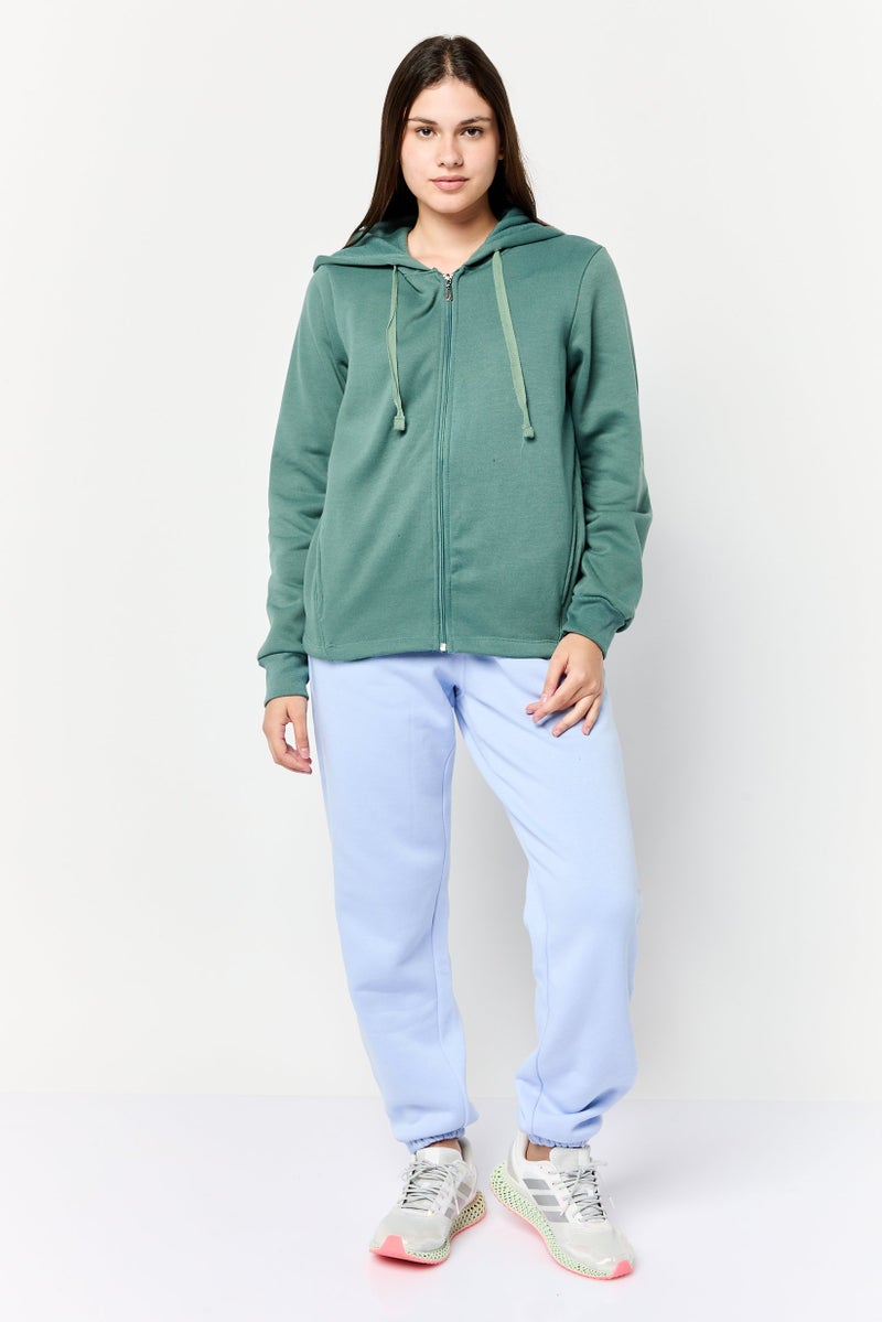 BSP Women Sportswear Fit Long Sleeves Outdoor Hoodies, Sage Green  - Image 2