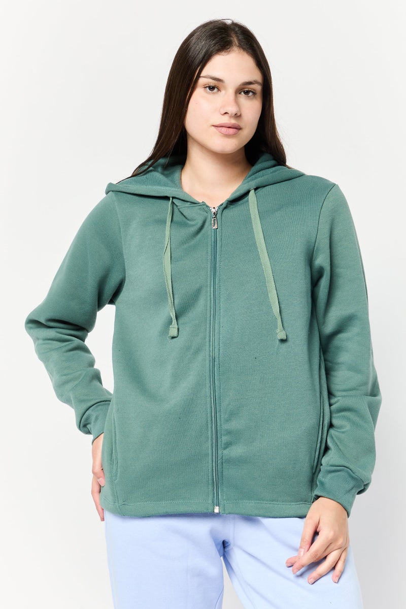 BSP Women Sportswear Fit Long Sleeves Outdoor Hoodies, Sage Green  - Image 1