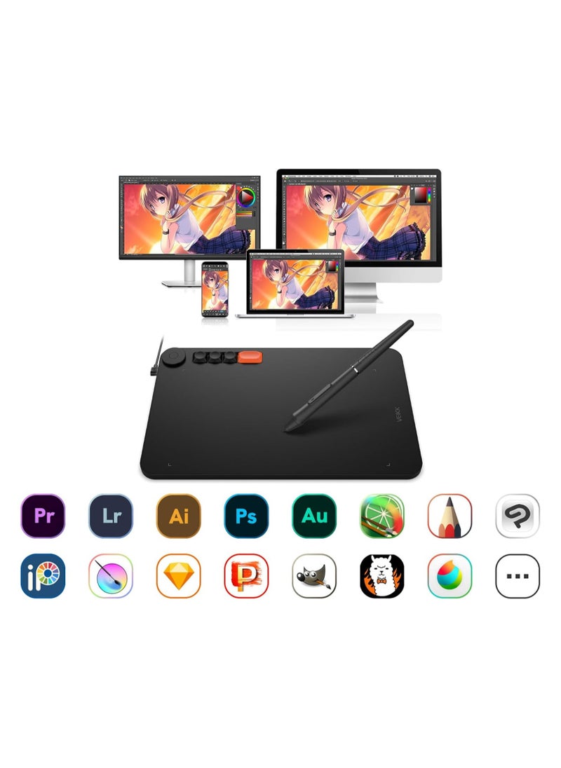 Veikk - Voila L 10x6 Inch Graphic Drawing Tablet – Pressure-Sensitive Pen, 4 Adjustable Mechanical Buttons, 1 Control Wheel - Image 1