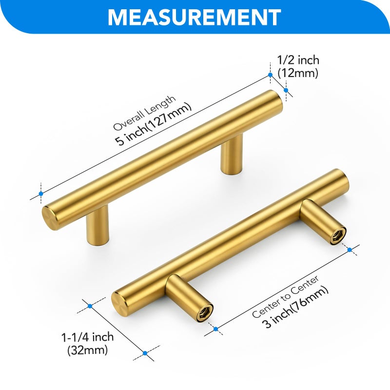 HOME EDIT Brushed Brass Cabinet Handles 3 Inch Hole Spacing, Stainless Steel Drawer Pulls for Cabinets, Kitchen, Bathroom, Dresser 10 Pack - Image 2