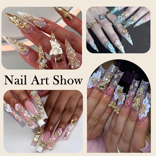 Laza 370pcs Gold Nail Charms Y2k Alloy Nail Art Charms 3D Love Snake Butterfly Pendant Nail Rhinestones Gothic Gold Multi-Shapes Metallic Studs Nail Art Jewelry Crystal Glitter for Nail Design - Image 5