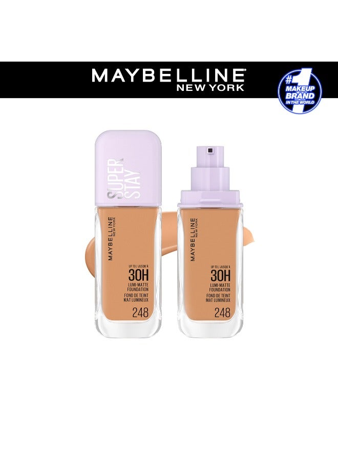 MAYBELLINE NEW YORK MAYBELLINE SUPER STAY LUMI-MATTE FOUNDATION 30H LONGWEAR, LIGHTWEIGHT, WATERPROOF, SWEATPROOF, HEATPROOF, STAY TRUE TO TONE ALL DAY, 248 - Image 1