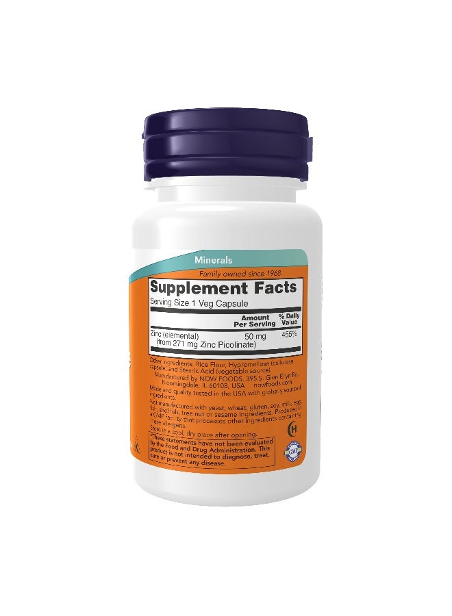 Now Foods Zinc Picolinate 50mg 60 Veg Capsules - Image 2