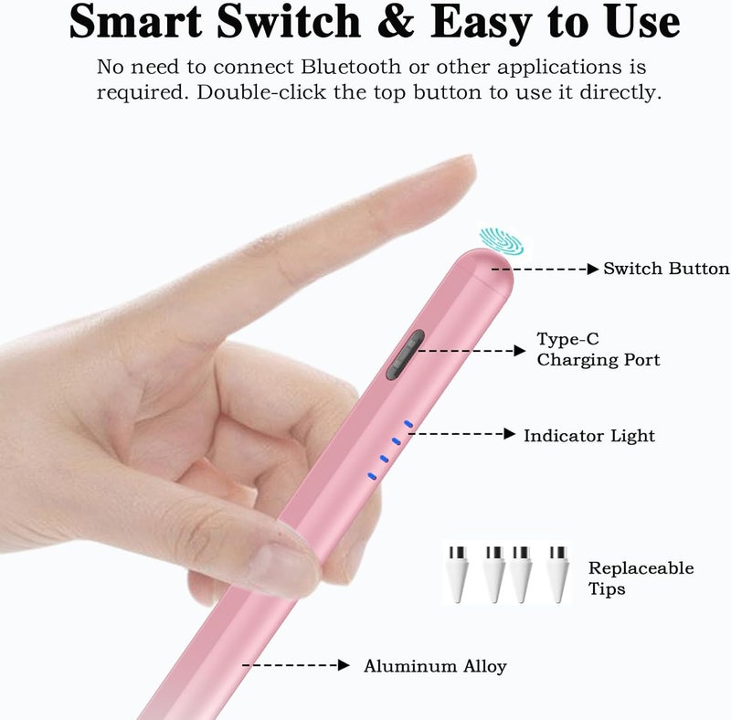 Luntak Stylus Pens for Touch Screens,Type-C Tablet Pen with 4 Pom Tips - Image 5