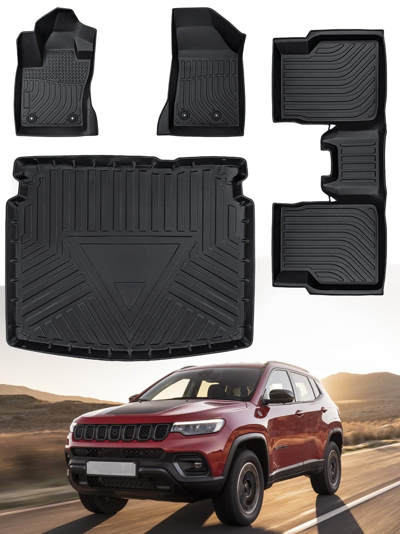 for Jeep Compass 20172025 Floor Mats Cargo Liner Trunk Carpet All Season Weather Heavy Duty TPE Rubber Waterproof AntiSlip Tech Mats for Jeep Compass 2018 2019 2020 2021 2022 2023 2024 Accessories