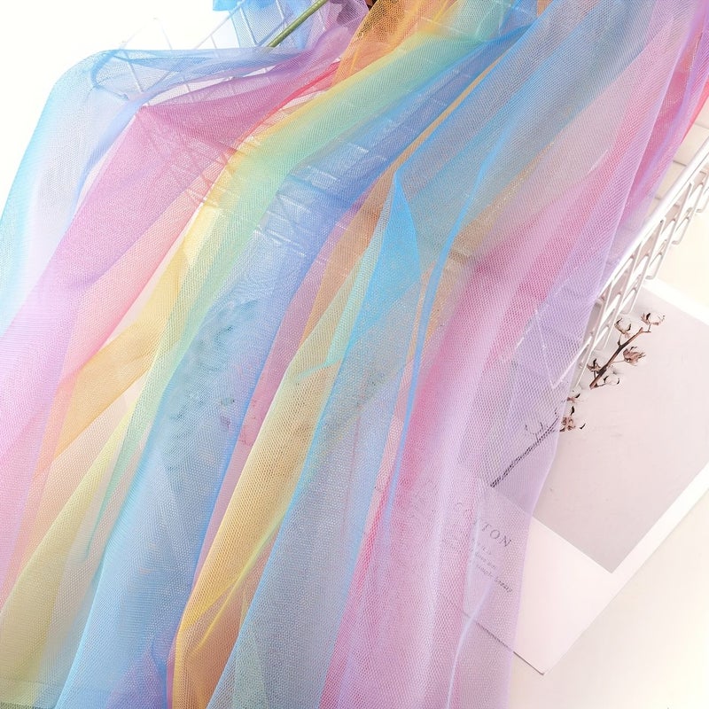 Colorful Rainbow Tulle Mesh Sheer Fabric 28.35 Inch for Tutu Sewing Craft - Image 1