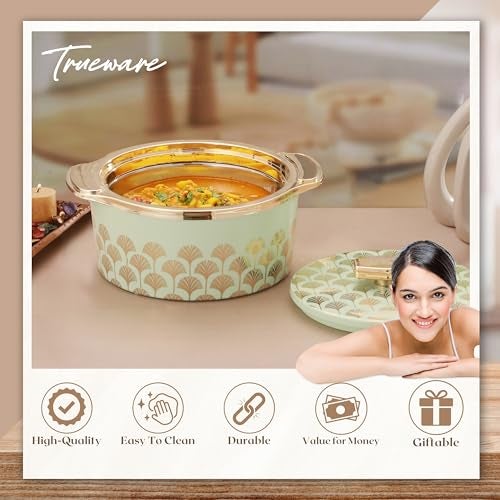 Trueware Floraa Fine Inner Steel Uncoated Casserole, 1500 Ml, Green | PU Insulated | BPA Free | Odor Proof | Food Grade | Easy To Store | Ideal For Chapatti | Roti | Curd Maker | Thermoware | Hot Pot - Image 3