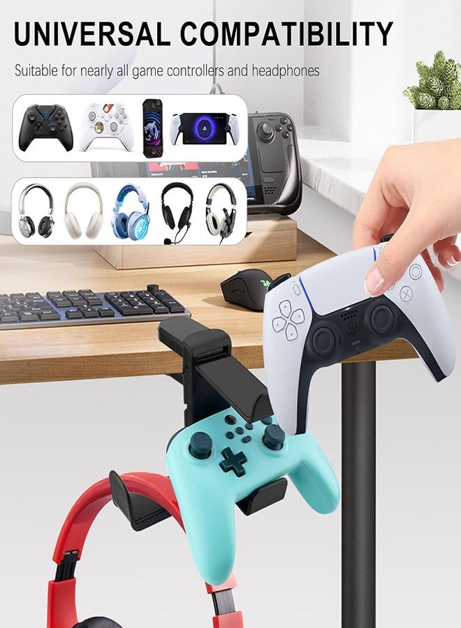 3-in-1 Gaming Headset and Controller Holder, Under Desk Mount with Adjustable Clamp, Rotating Hook, 2 Controller Holders for Gaming Equipment Desk Accessories - Image 2