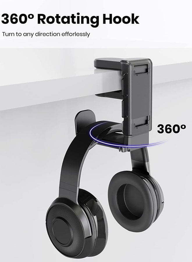 3-in-1 Gaming Headset and Controller Holder, Under Desk Mount with Adjustable Clamp, Rotating Hook, 2 Controller Holders for Gaming Equipment Desk Accessories - Image 4