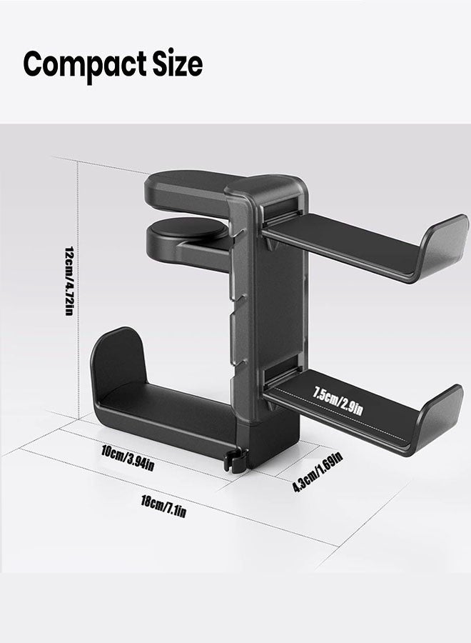 3-in-1 Gaming Headset and Controller Holder, Under Desk Mount with Adjustable Clamp, Rotating Hook, 2 Controller Holders for Gaming Equipment Desk Accessories - Image 5