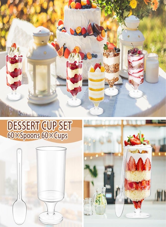 Bgtecho 60 Pack Dessert Cups with Spoons, 3 Oz Mini Clear Goblet Dessert Cup, Plastic Wine Glasses, Disposable Parfait Cups, Appetizer Cup for Serving Pudding Desserts Mousse Tasting - Image 5