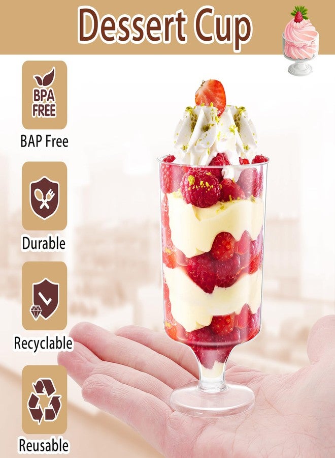 Bgtecho 60 Pack Dessert Cups with Spoons, 3 Oz Mini Clear Goblet Dessert Cup, Plastic Wine Glasses, Disposable Parfait Cups, Appetizer Cup for Serving Pudding Desserts Mousse Tasting - Image 3