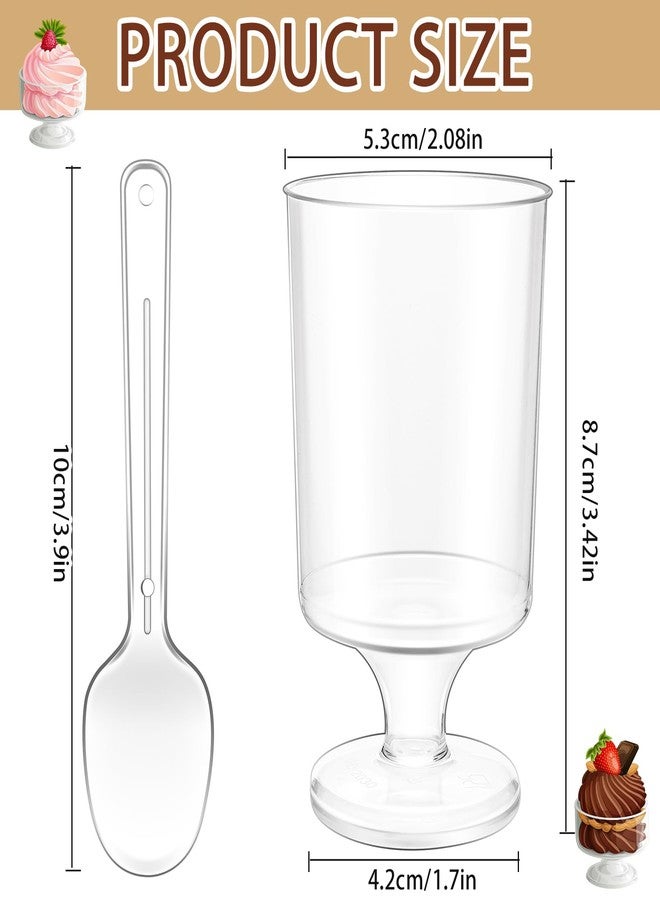Bgtecho 60 Pack Dessert Cups with Spoons, 3 Oz Mini Clear Goblet Dessert Cup, Plastic Wine Glasses, Disposable Parfait Cups, Appetizer Cup for Serving Pudding Desserts Mousse Tasting - Image 2