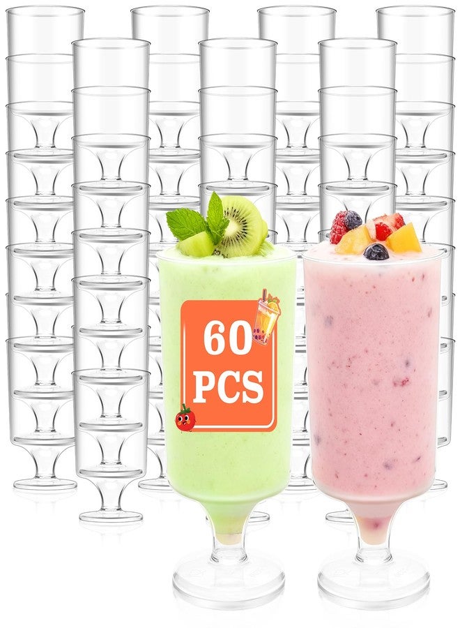 Bgtecho 60 Pack Dessert Cups with Spoons, 3 Oz Mini Clear Goblet Dessert Cup, Plastic Wine Glasses, Disposable Parfait Cups, Appetizer Cup for Serving Pudding Desserts Mousse Tasting - Image 1