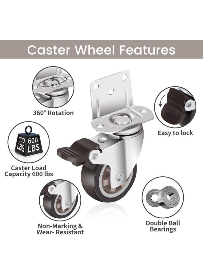1.5inch Caster Wheels Rubber Castor with Brake 360 Degree Rotation Top Plate Swivel Casters for Furniture, Table and Toolbox, 300 Pounds Capacity for Set of 4 (Size : 1-5)  - Image 3