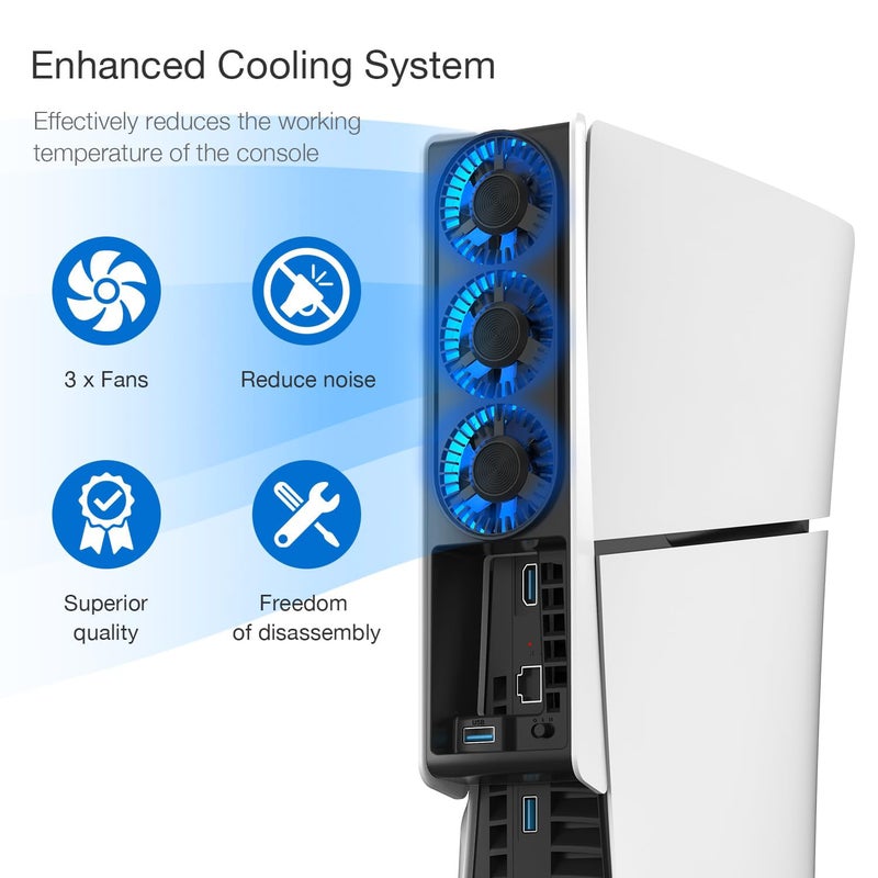 JUSPRO Cooling Fan for PS5 Slim, Upgraded Quiet Cooler Fan with LED Light for Playstation 5 Slim Console/Digital & Discs Edition - Image 3
