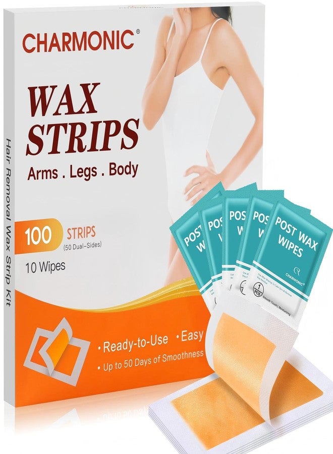 Charmonic Wax Strips 100 Count, Hair Removal Waxing Strips, Hair Remover Waxing Kit for Body & Face, At Home Waxing Kit for Eyebrow Leg Facial Bikini Hair Removal for Women - Image 1