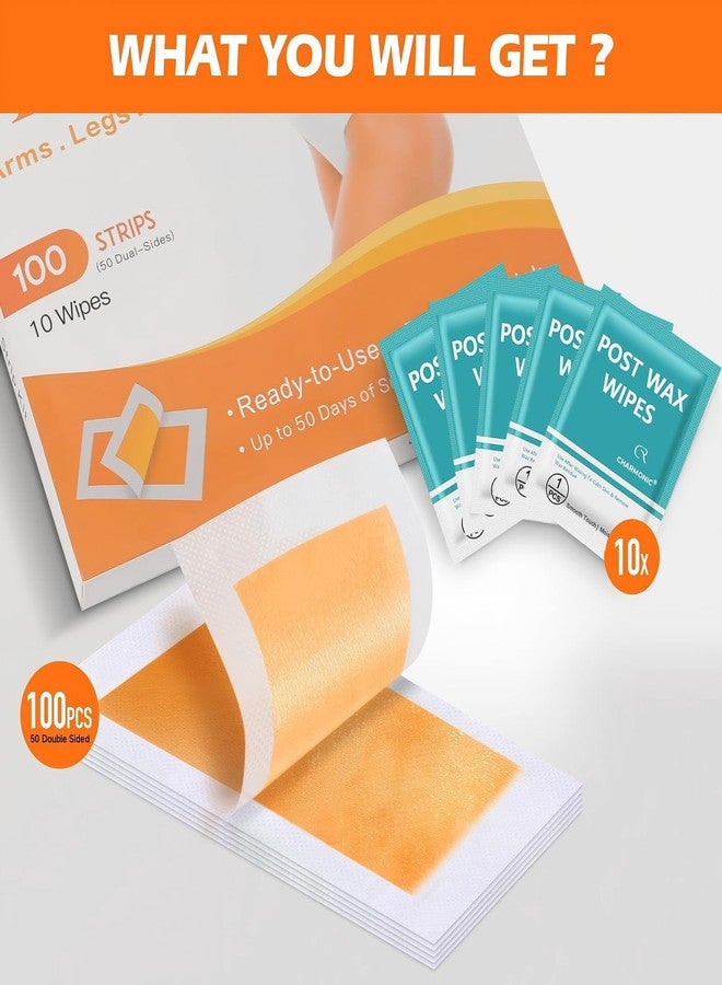 Charmonic Wax Strips 100 Count, Hair Removal Waxing Strips, Hair Remover Waxing Kit for Body & Face, At Home Waxing Kit for Eyebrow Leg Facial Bikini Hair Removal for Women - Image 2