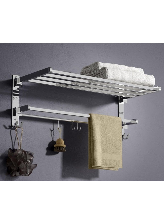 Gloxy Stainless Steel Folding 24 Inches Towel Rack for Bathroom - Durable, Stylish, Space-Saving Towel Holder & Stand - Perfect Bathroom Accessories Set for Home (24 Inch, Chrome, Foldable) - Image 1