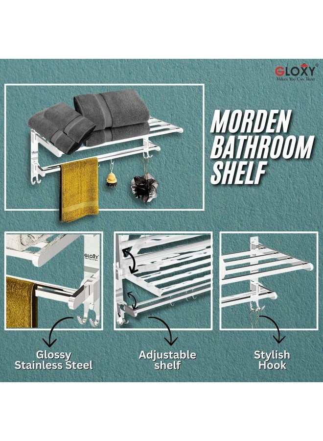Gloxy Stainless Steel Folding 24 Inches Towel Rack for Bathroom - Durable, Stylish, Space-Saving Towel Holder & Stand - Perfect Bathroom Accessories Set for Home (24 Inch, Chrome, Foldable) - Image 3