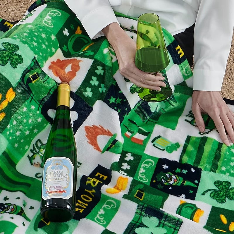 inhand St Patricks Day Throw Blanket 40” X 50”, Clovers and Shamrocks Design Super Soft Flannel Fleece Blanket, Green Gnome Leaf Saints Blanket Decorations for Bed Couch Living Room Sofa (Plaid) - Image 5