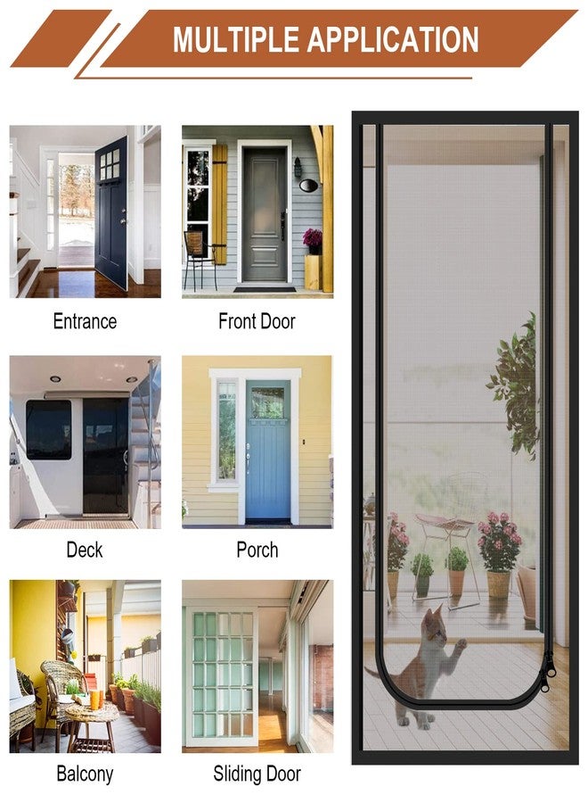 Dixutzi Pet Screen Door Thickened Cat Resistant Mesh Screen Door for Living Room, Bedroom, Kitchen, Patio, Dog Cat Scratch Proof Screen with Zipper Closure (Fits Door Size up to 35''x 80'', Black) - Image 2