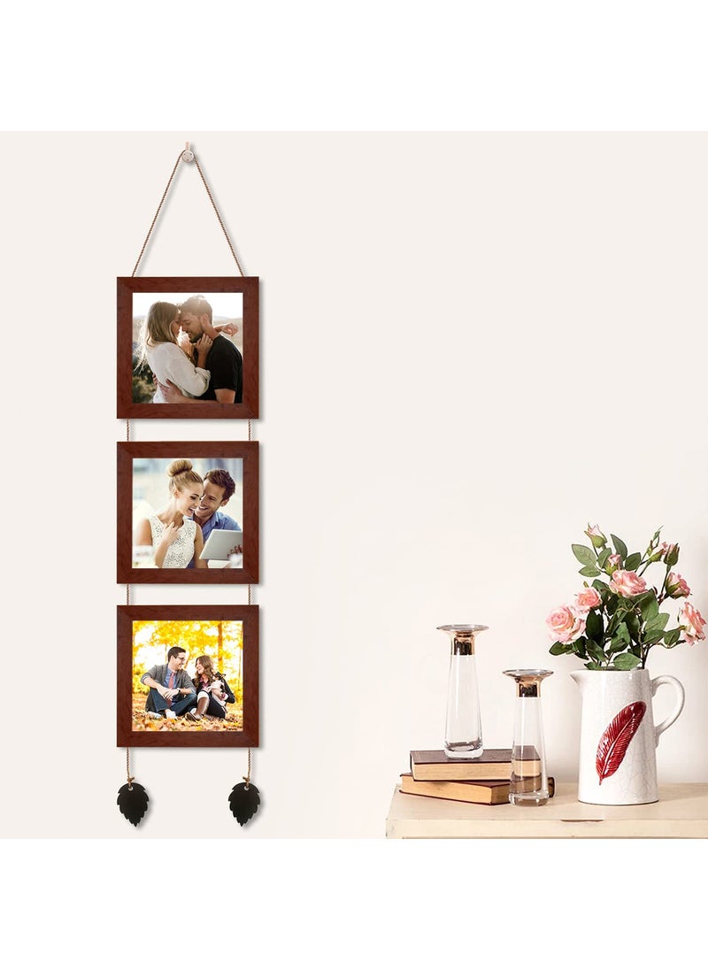 Art Street Art Street Photo Frame For Wall Set Wall Hanging Picture, Photo Frame For Home and Office Decoration (Set of 3, 5x5 Inch - Brown)  - Image 2