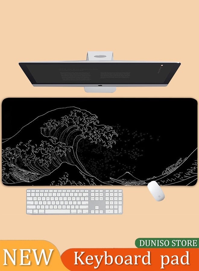 DUNISO Gaming Mouse Pads With Large Size 80X30cm, Japanese Sea Wave, Mouse Mat For Computer, Office, Non Slip Rubber Base, Waterpfoof, Easy To Clean(Black) - Image 1