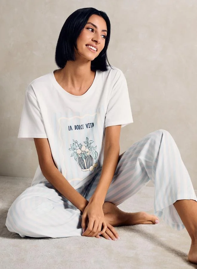 سبلاش فيڤ طقم بيجامة مخطط وتيشيرت بطبعة جرافيك