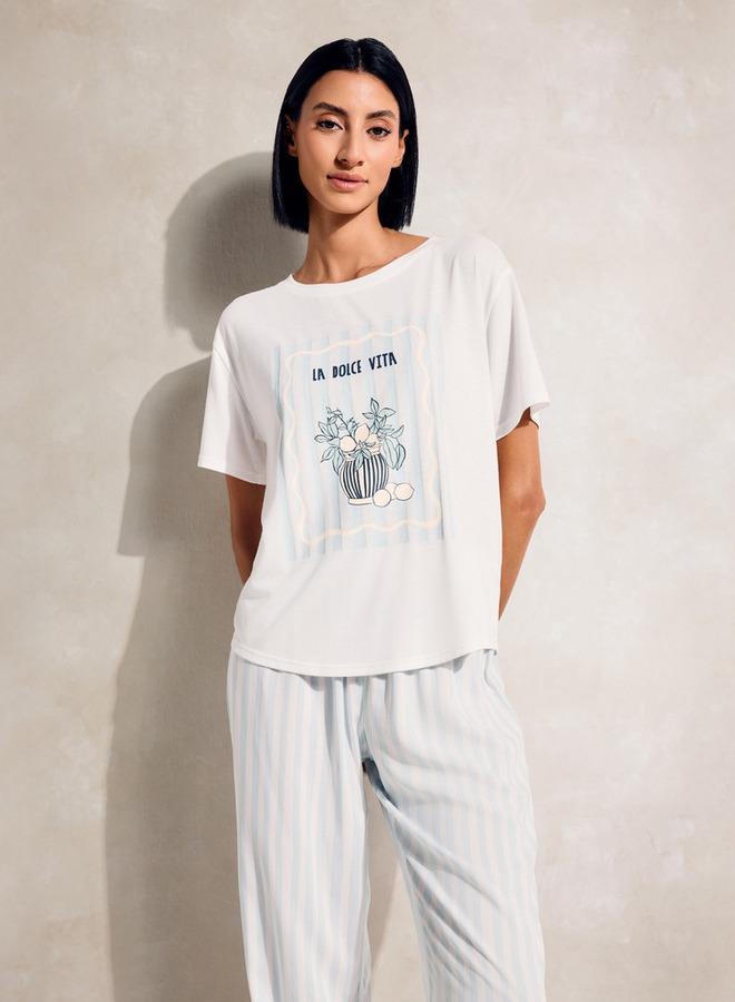 سبلاش فيڤ طقم بيجامة مخطط وتيشيرت بطبعة جرافيك - Image 1