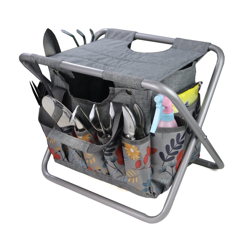 MDSTOP MDSTOP Folding Gardening Stool with Detachable Storage Tote Bag Gardening Tools Set Organizer for Fishing Outdoor Sports Hiking Camping Garden Gardening Gifts for MomDad Without Tools Aluminum 