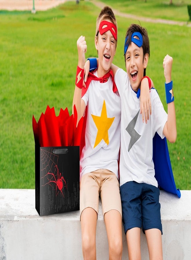 Linelglobal Large Spider Gift Bag with Tissue Paper Black Red Design for Boy Birthday Party Spider Theme Web Decoration 15.6 - Image 4