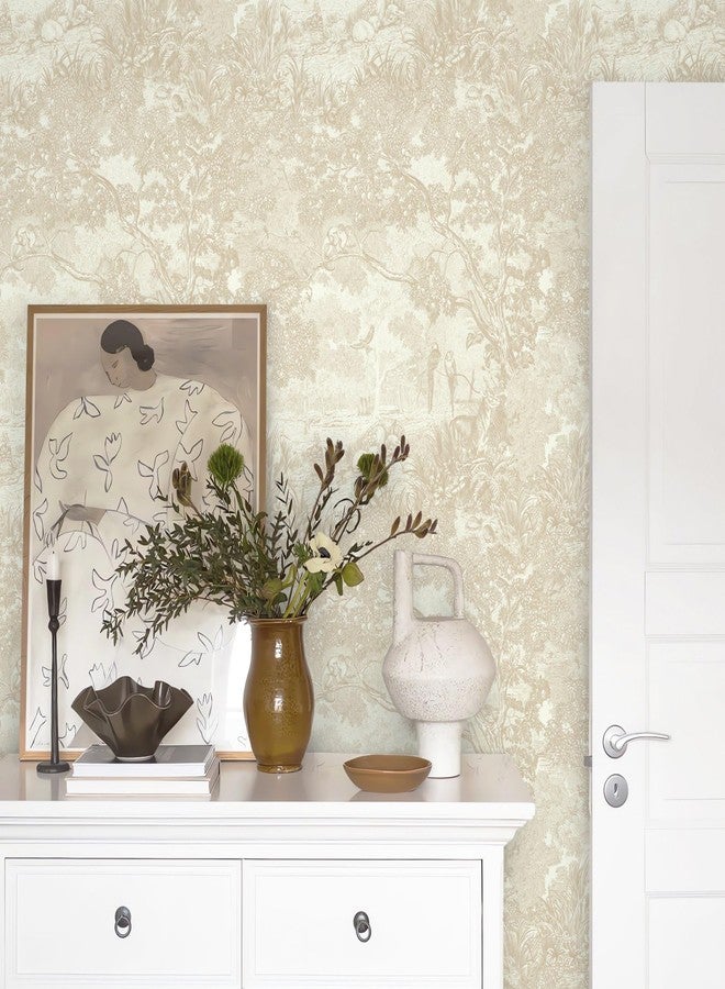 Ismoon 17.3''×78.7''Vintage Peel and Stick Wallpaper Beige Neutral Wall Paper Removable Self-Adhesive Wallpaper Animals Jungle Contact Paper for Cabinets Bathroom Walls Covering Vinyl Roll - Image 2