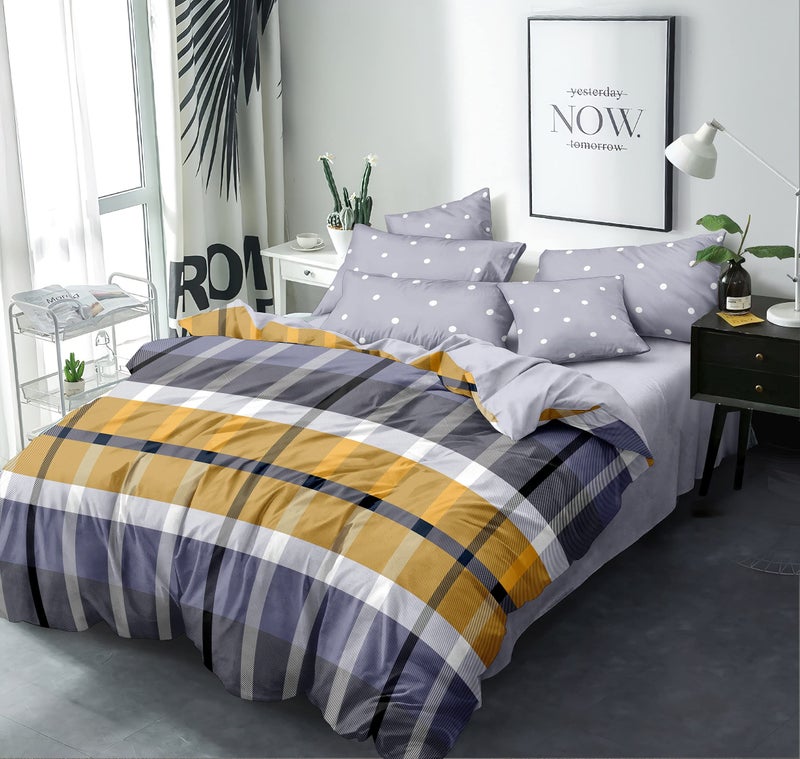 MORADO Premium Glace Cotton Checkered Design Duvet Cover - Double, Yellow & Grey with Zipper - Image 2