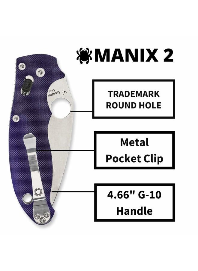 Spyderco Manix 2 Signature Knife with 3.37" CPM S110V Steel Blade and Durable Dark Blue G-10 Handle - PlainEdge - C101GPDBL2 - Image 4