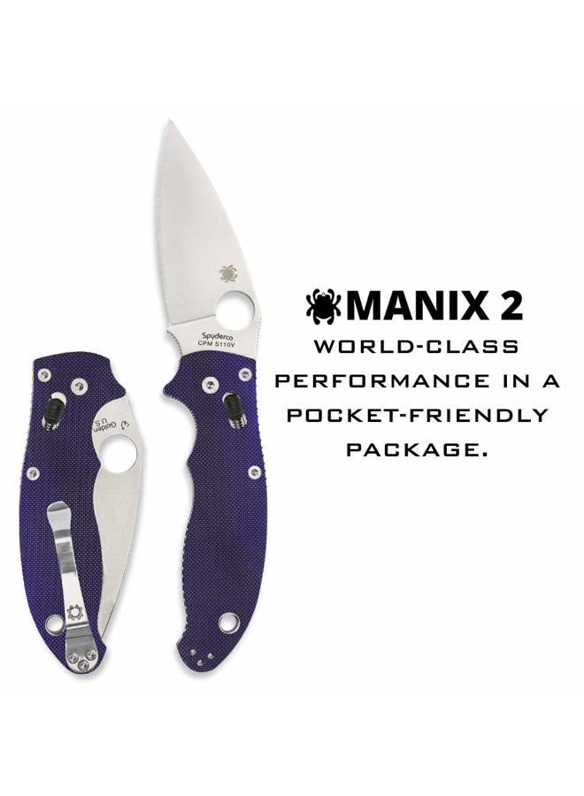 Spyderco Manix 2 Signature Knife with 3.37" CPM S110V Steel Blade and Durable Dark Blue G-10 Handle - PlainEdge - C101GPDBL2 - Image 2
