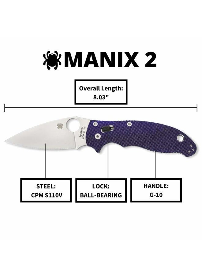 Spyderco Manix 2 Signature Knife with 3.37" CPM S110V Steel Blade and Durable Dark Blue G-10 Handle - PlainEdge - C101GPDBL2 - Image 5