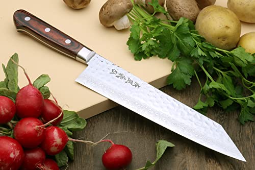 Yoshihiro VG10 Hammered Damascus Kiritsuke Sword Tip Multipurpose Japanese Chef Knife 8.25 inch - Western Style Mahogany Handle - Image 2