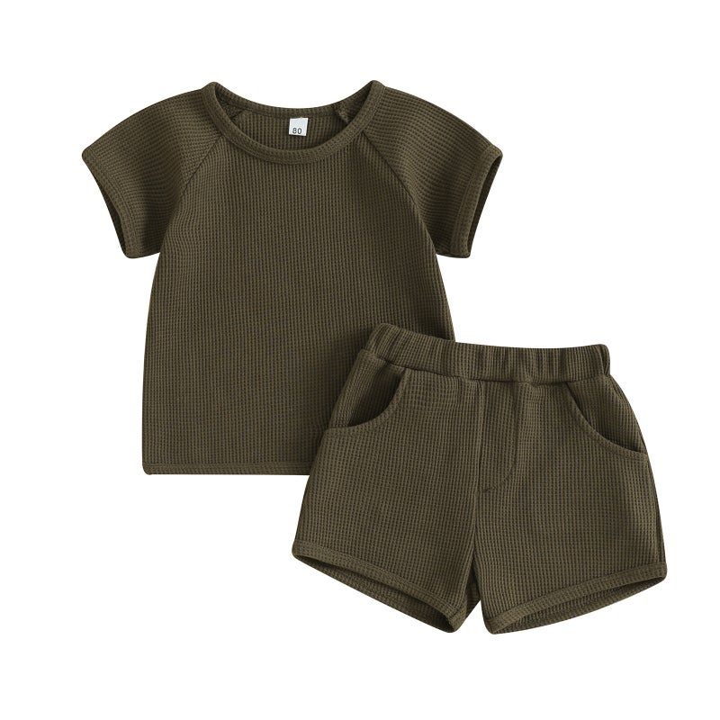 Children''s Summer suit South Korea Children''s Short-sleeved Shorts suit Waffler Children''s Home Wearing suit - Image 5