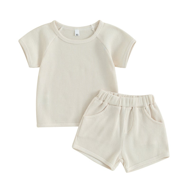 Children''s Summer suit South Korea Children''s Short-sleeved Shorts suit Waffler Children''s Home Wearing suit - Image 4