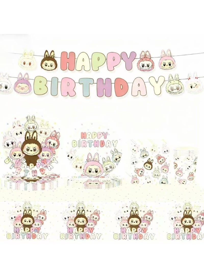 JAYATO 55pc labubu Disposable paper cups and trays tableware set children's birthday party decoration set - Image 1