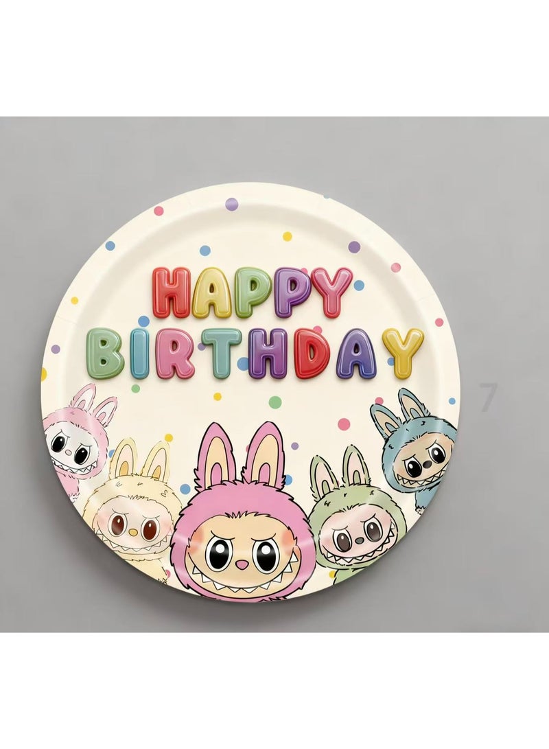 JAYATO 55pc labubu Disposable paper cups and trays tableware set children's birthday party decoration set - Image 5